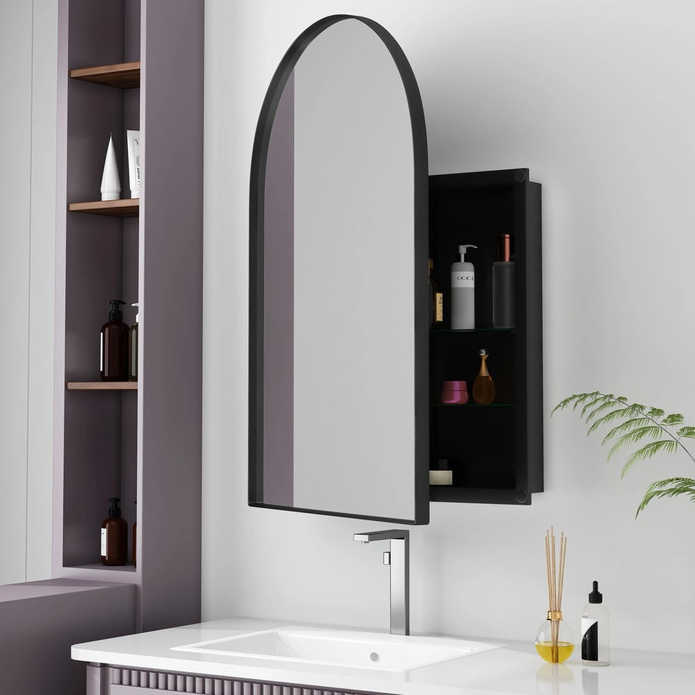Armadietto Specchio a Parete con Ripiani Regolabili ¨C MINIMAL ¨C Nero