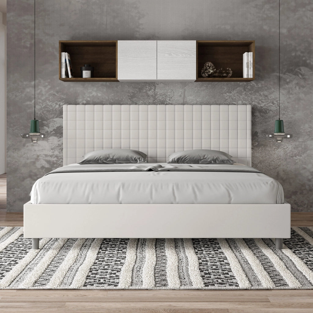 BS COM Letto matrimoniale king size senza rete imbottito 200x200 similpelle bianco