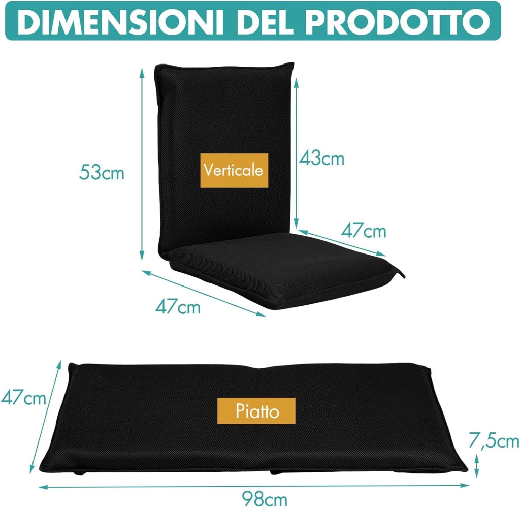 Sedia da Pavimento Poltrona da Terra, Sedia Reclinabile Imbottita, per Salotto Camera da Letto e Studio (Nero)