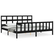 Letto matrimoniale | Letto per adulti | Giroletto con Testiera Nero 200x200 cm in Legno Massello
