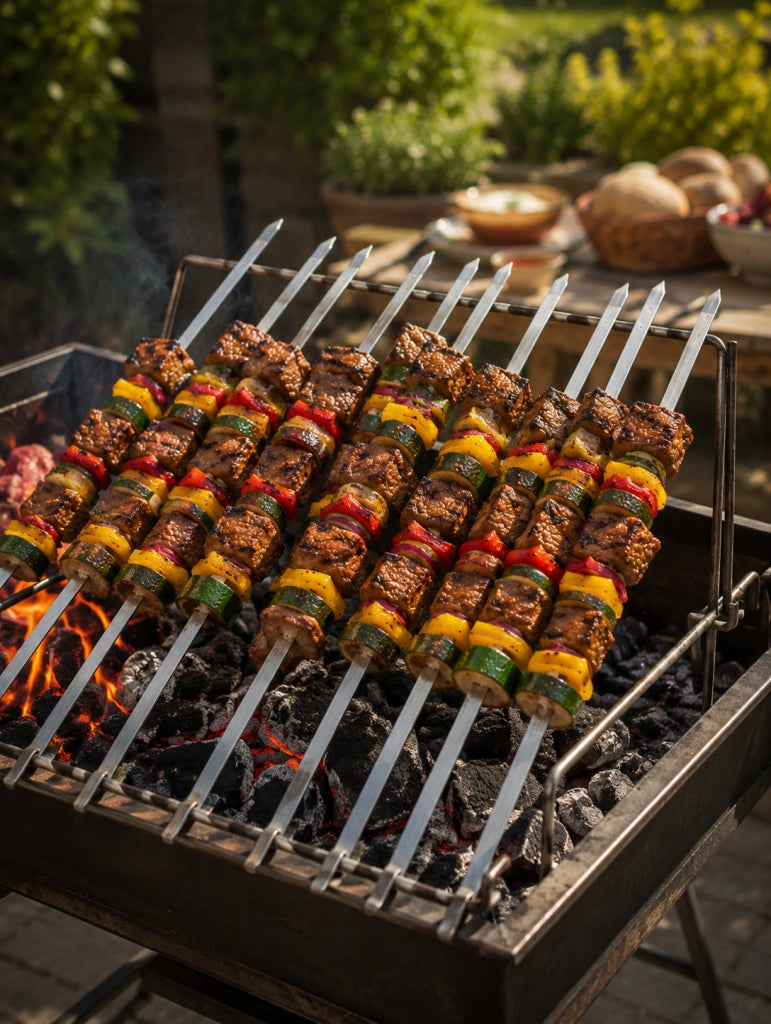 Spiedi per barbecue in Acciaio Inox AISI 304 lunghi 64 cm per Carne Pesce Verdure 8 pz