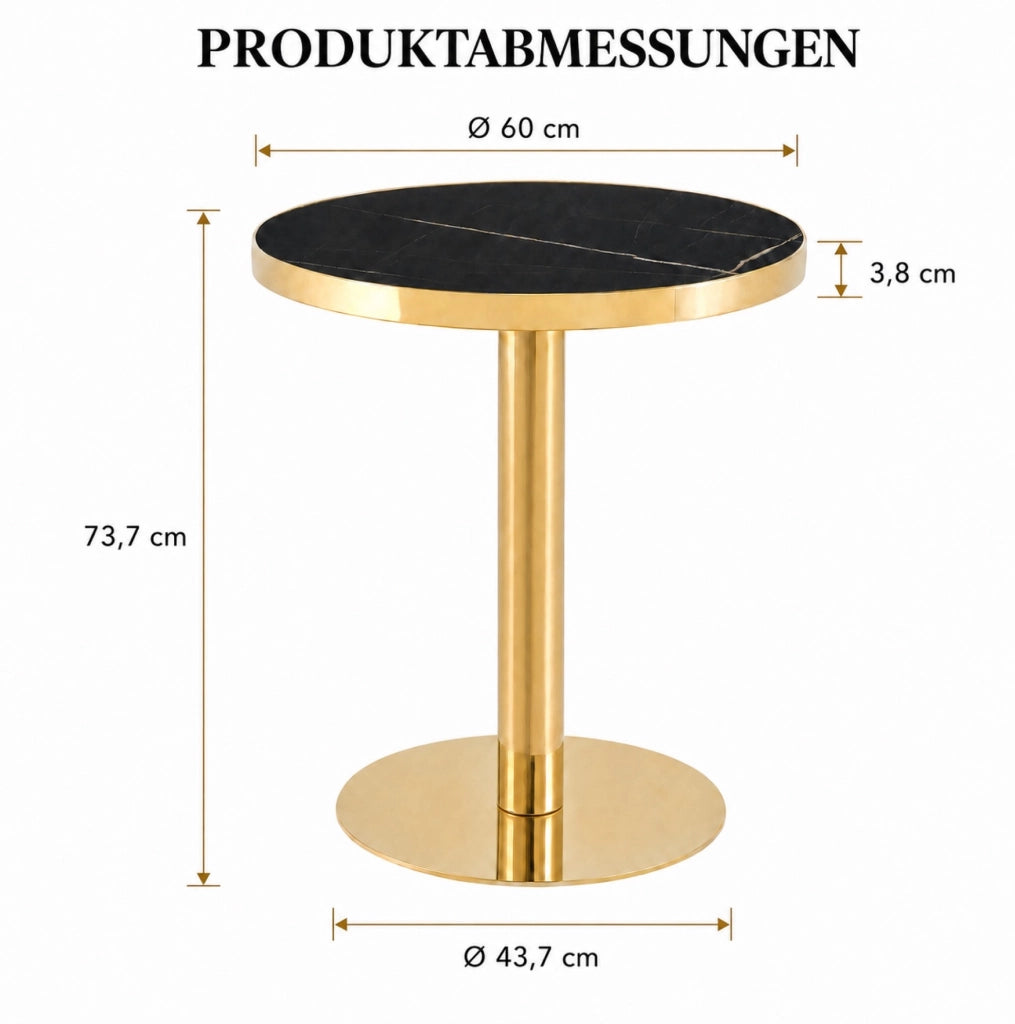 Tavolino rotondo nero e oro in MDF con base cilindrica stabile