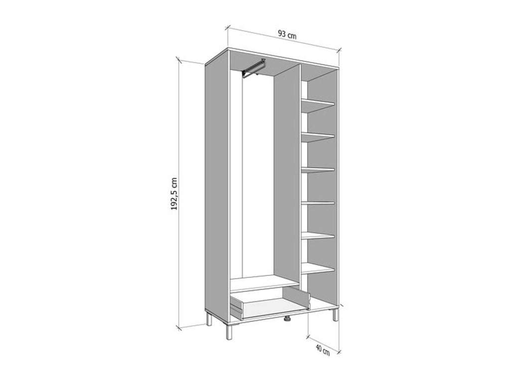 Armadio Camera da Letto Cimitile, Guardaroba Grande 6 Ripiani, 93x192.5h cm Bianco Opaco