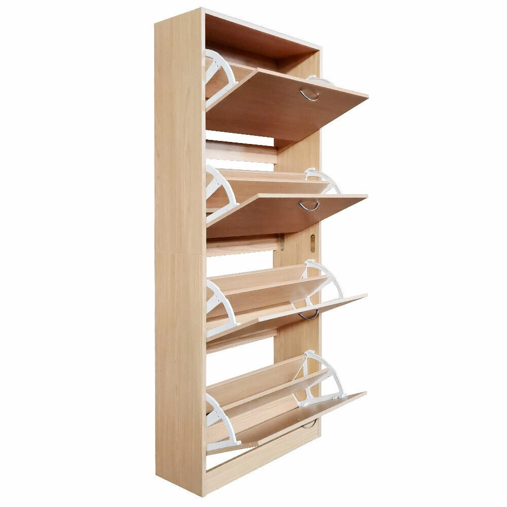 Scarpiera 4 Ante Ripiani Porta Scarpe Doppia Profondita Legno 63x24x150 Quercia