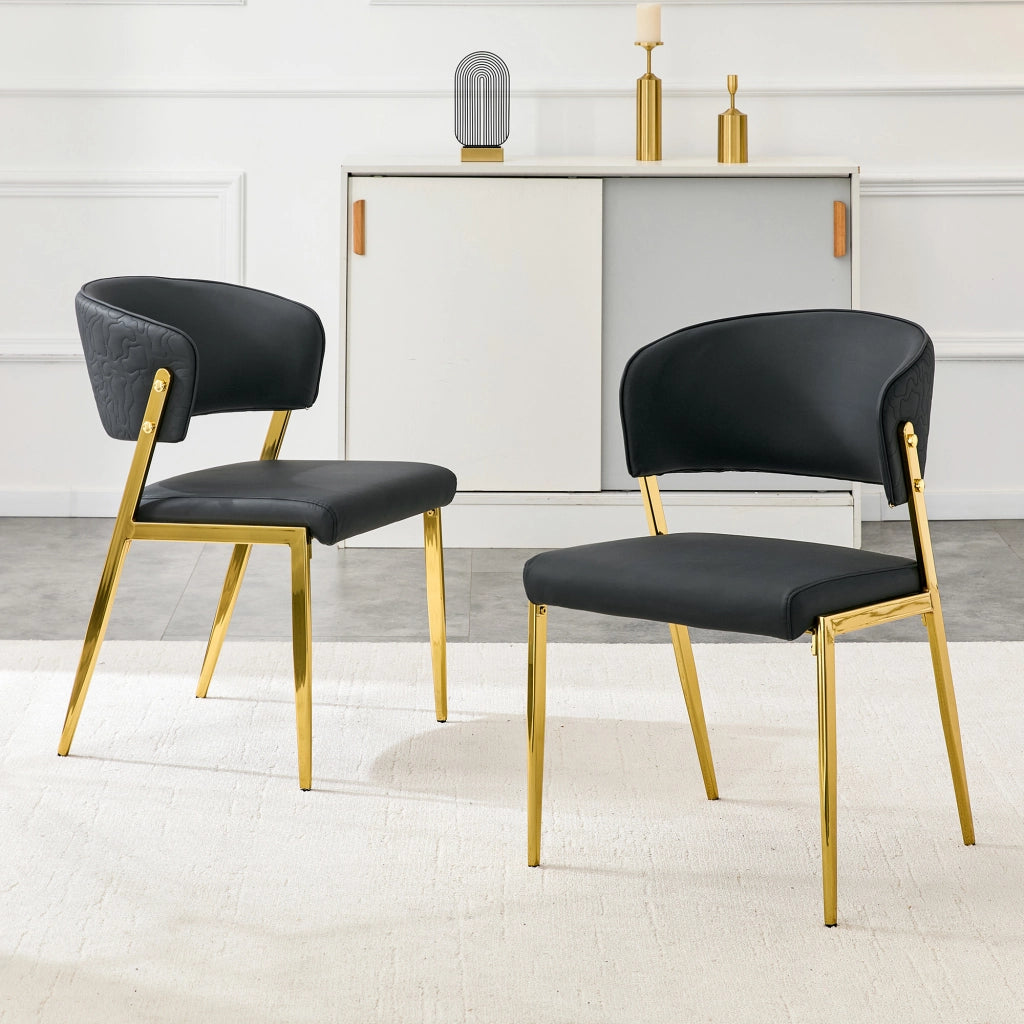 SEDIA da pranzo moderna con schienale curvo in PU nero, Set da 2 pezzi
