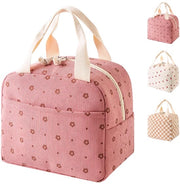 Borsa Insolata a Corduroy con Funzione Termica | Scatola di Latta Extra Spessa con Impermeabile | Borsa di Latta con Grande Capacità per Ufficio e Scuola | Design Stilistico per Donne (Fiori Rosati Piccoli)