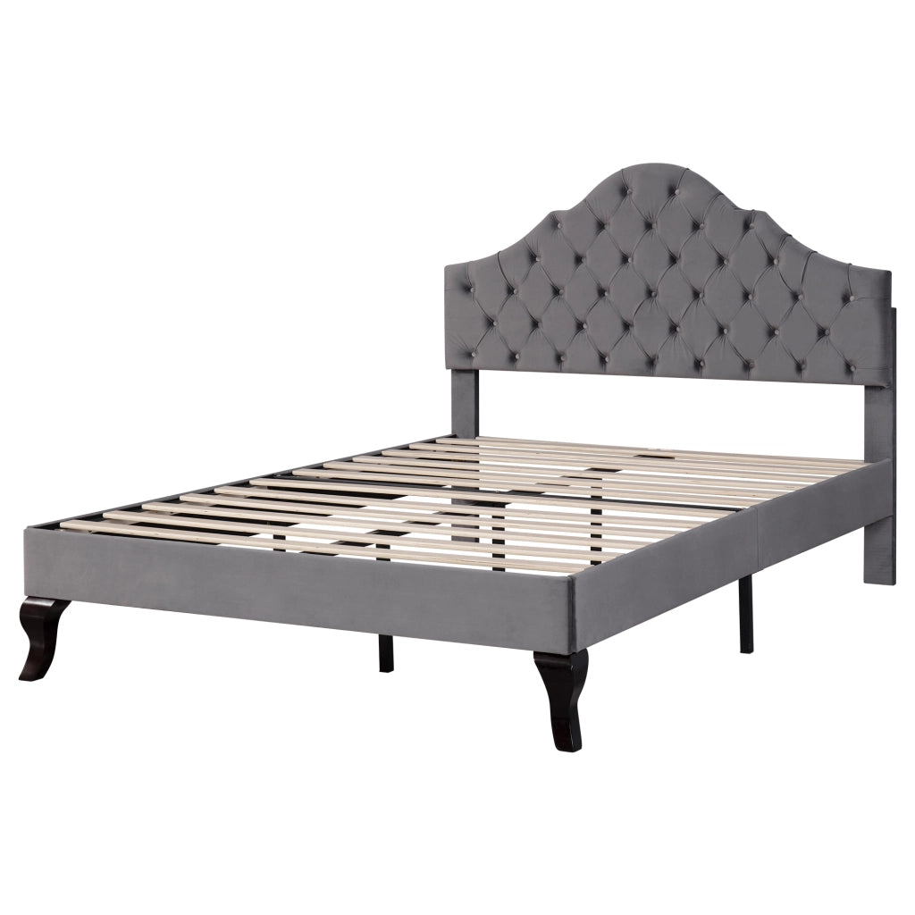 OKWISH Letto Imbottito 140×200 cm, Letto Matrimoniale con Testiera Regolabile e Rete a Doghe, senza Materasso, in Velluto, Grigio
