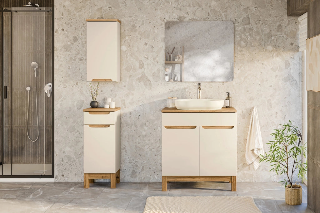 Set mobili bagno 80 cm con piano e lavabo da appoggio Cloud Bali Cashmere 80 x 1401 x 46 cm