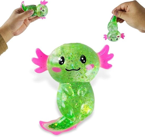 Giocattolo da Sfregare con Axolotl Squishy 10 × 10 cm Ballo Antistress per Bambini e Adulti (Verde)