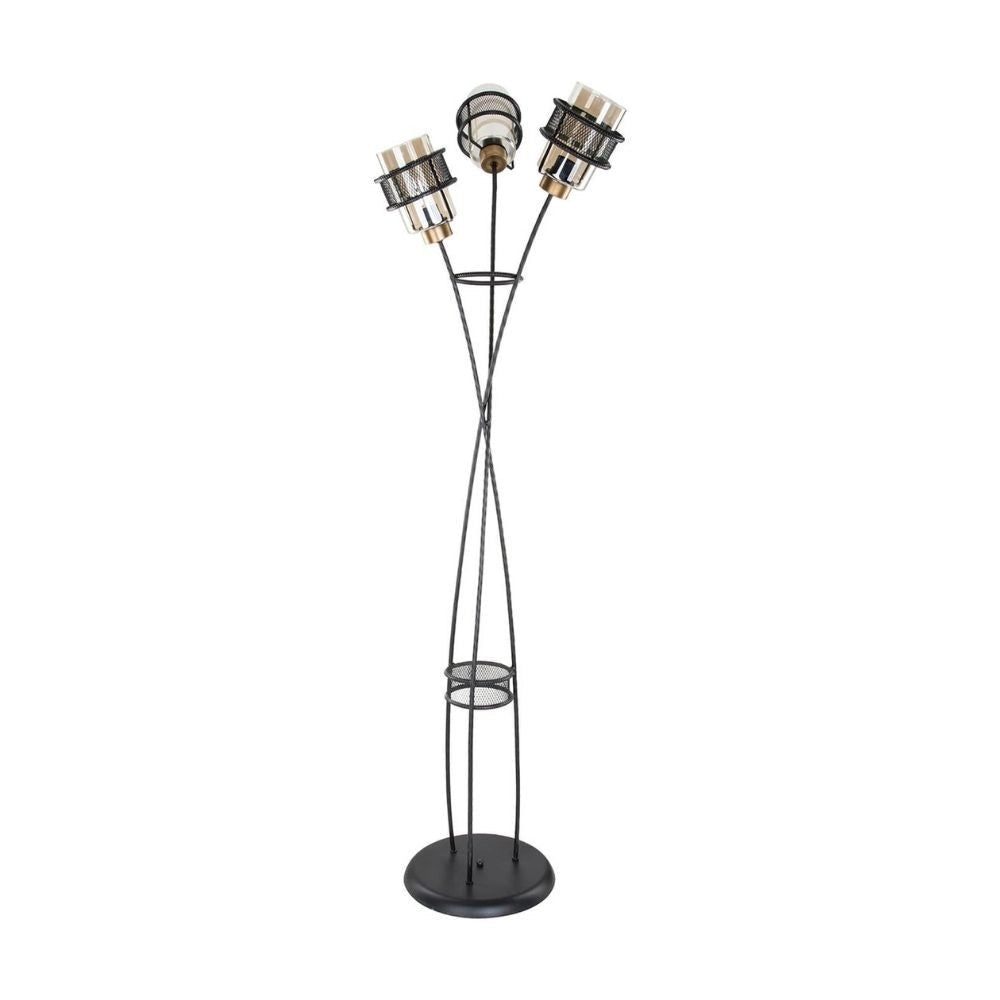 Lampada da terra Grande  in ferro intrecciato 3 luci in vetro