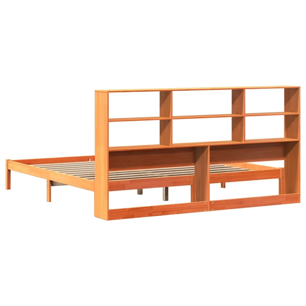 Letto matrimoniale | Letto per adulti | Letto Libreria senza Materasso Marrone Cera 200x200 cm in Pino