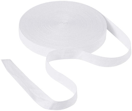 Nastro Twill in Twill 25 mm - Bianco - 45 Metri - Sostenibile - Lavabile - Adatto per Sartoria e Artigianato