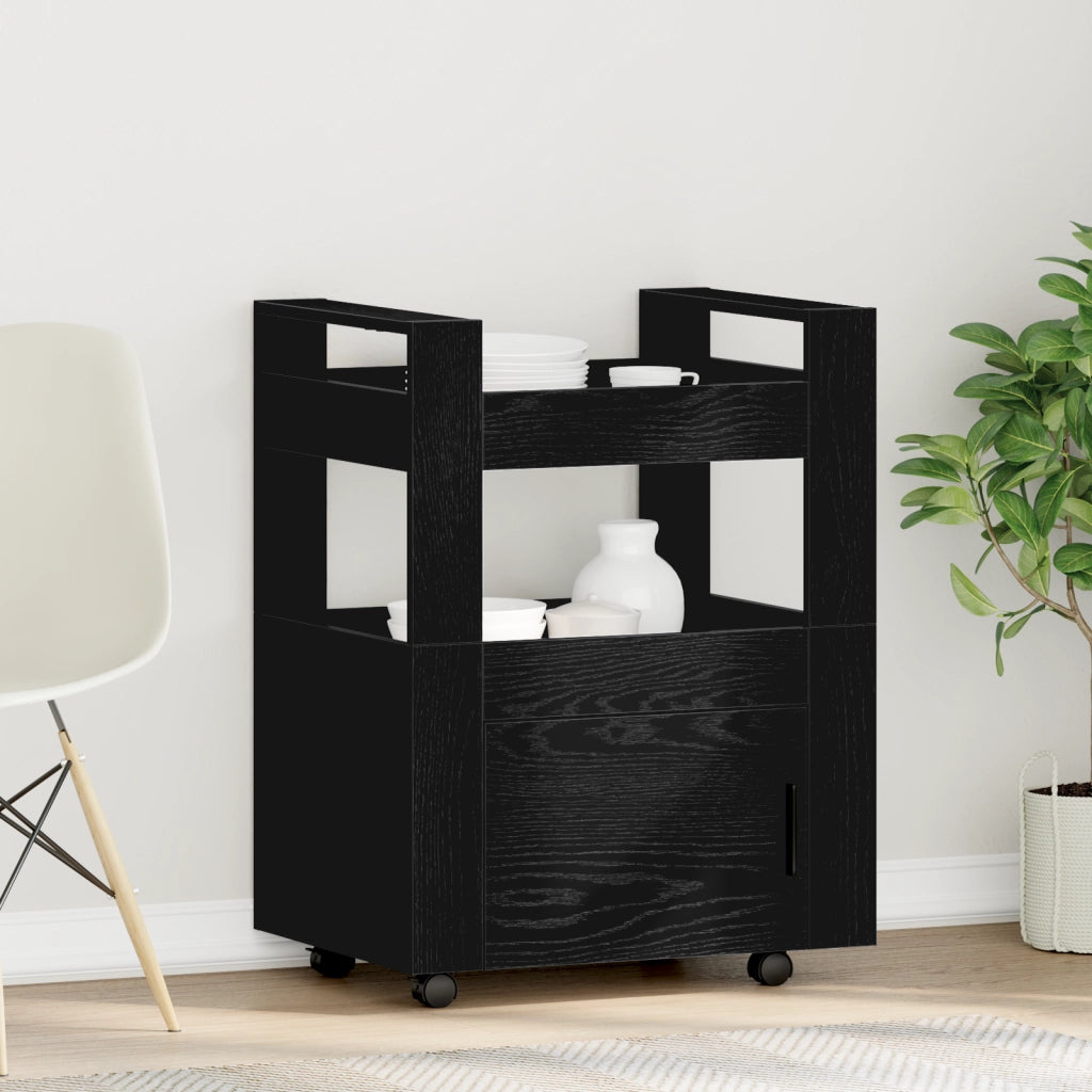 Carrello da Cucina  Nero Rovere 60x45x80 cm Legno Ingenerizzato