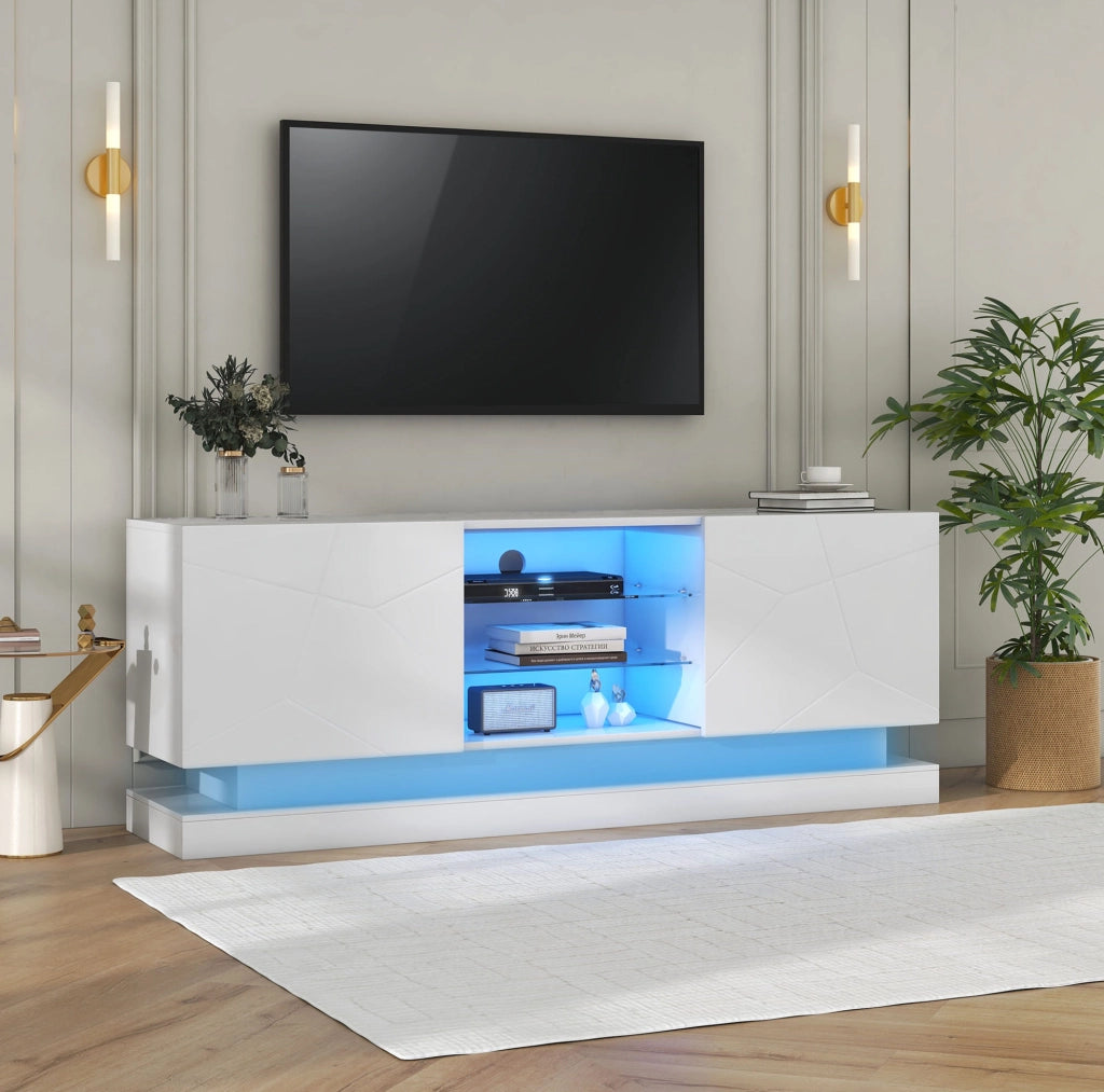 Mobile TV bianco opaco 160 cm con ripiani regolabili e passacavi
