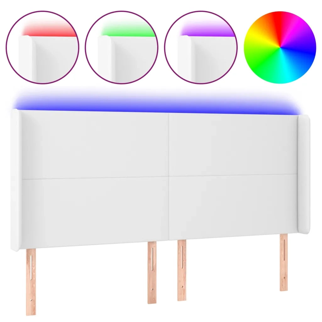 Testiera a LED Bianco 203x16x118/128 cm in Similpelle
