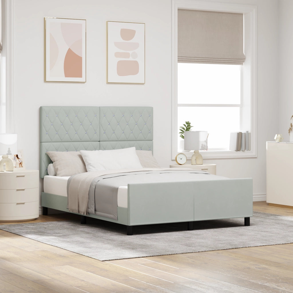 Letto Grigio Chiaro 140x190 cm in Velluto
