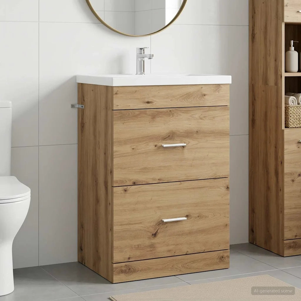 Mobiletto da Bagno Sotto Lavabo Rovere Artigianale 890711