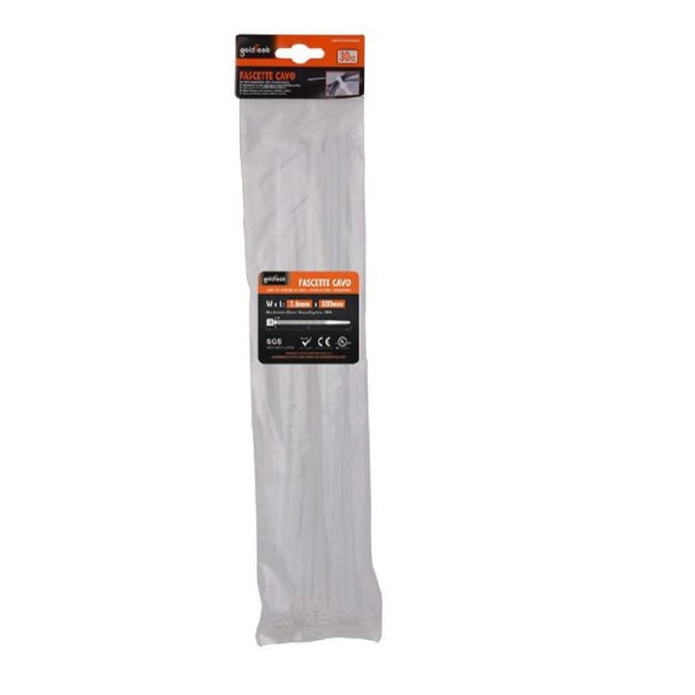 Trade Shop - Set 30 Pz Fascette Cavi Cavo Bianco Stringenti In Plastica Nylon 3.6x300mm 92368 -