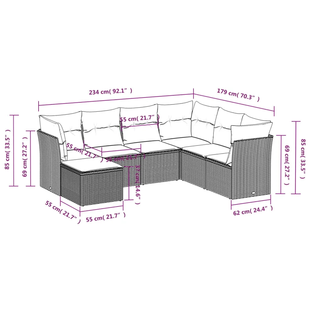 Set Divani da Giardino 7 pz con Cuscini Beige in Polyrattan