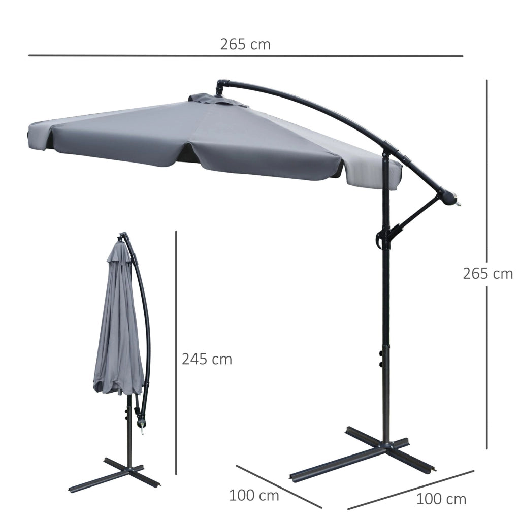 Ombrellone da Giardino Decentrato Ø265x265 cm in Metallo e Poliestere Grigio