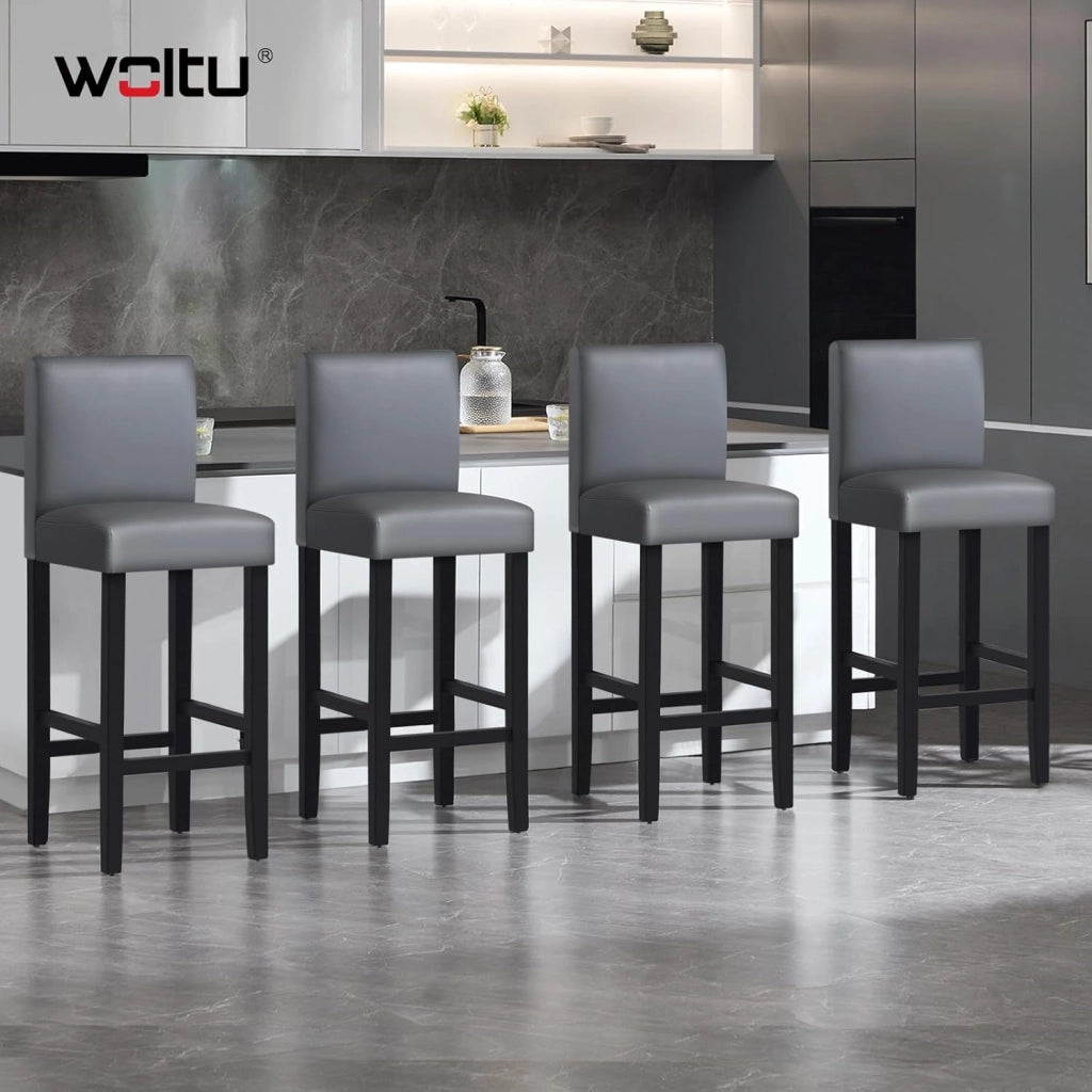 Sgabello da Bar con Schienale Poggiapiedi Sedie da Pranzo Imbottita Sedia Alta per Ristorante Cucina Legno+PVC Grigio 2 Pezzi