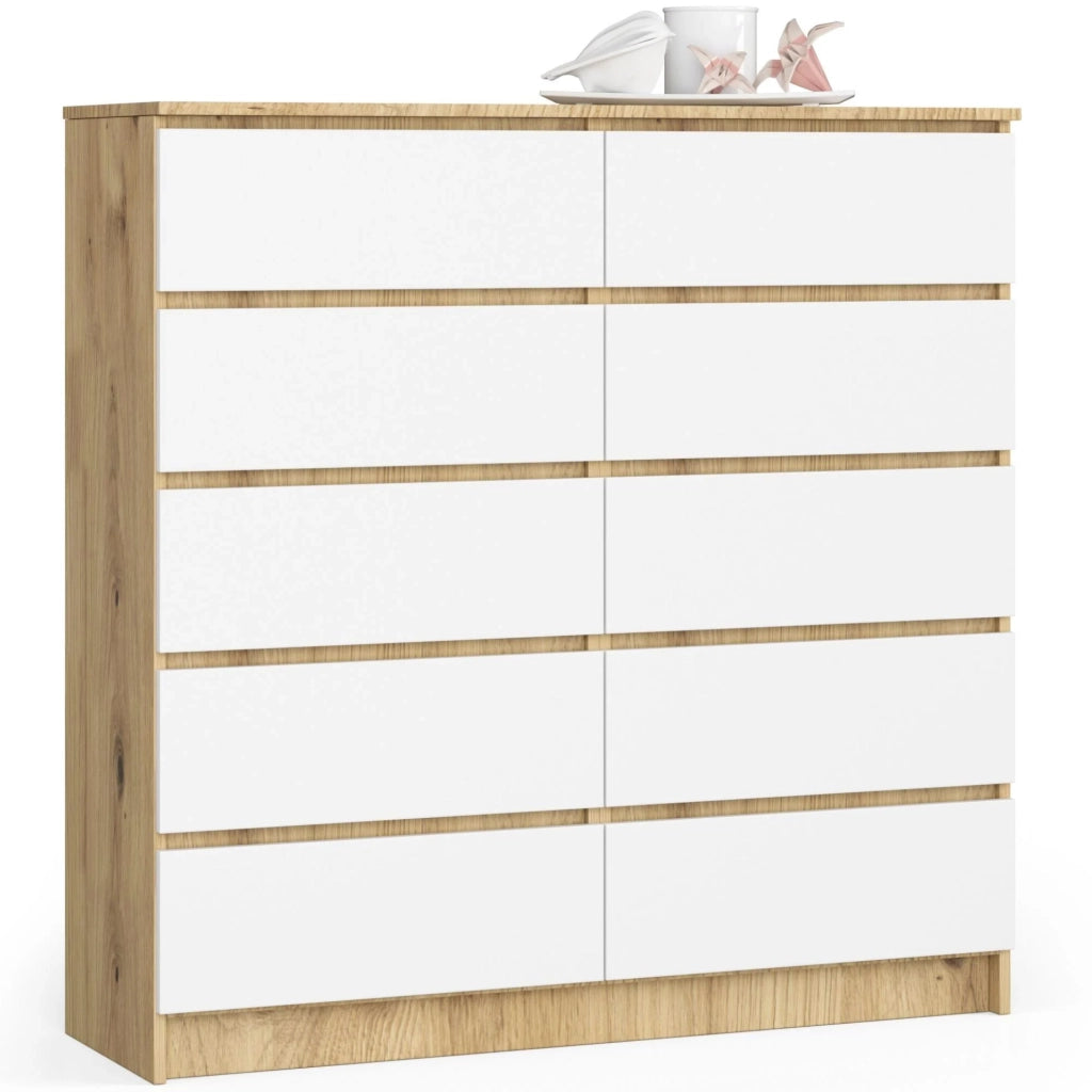 Cassettiera AKORD K120 Quercia Artisan 120 cm 10 cassetti inserto frontale Bianco 120x40x121 cm