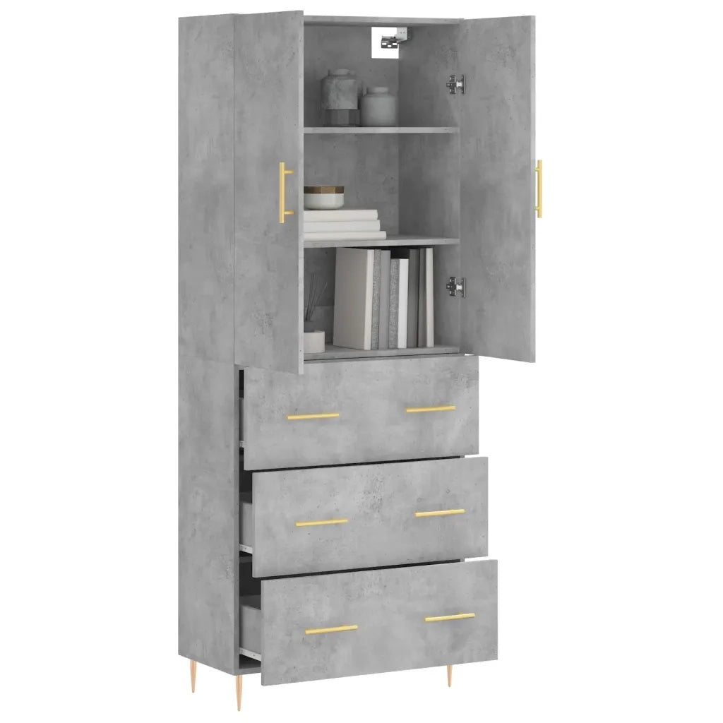 Credenza-Buffet-Armadio da cucina Grigio Cemento 69,5x34x180 cm in Legno Multistrato 996096