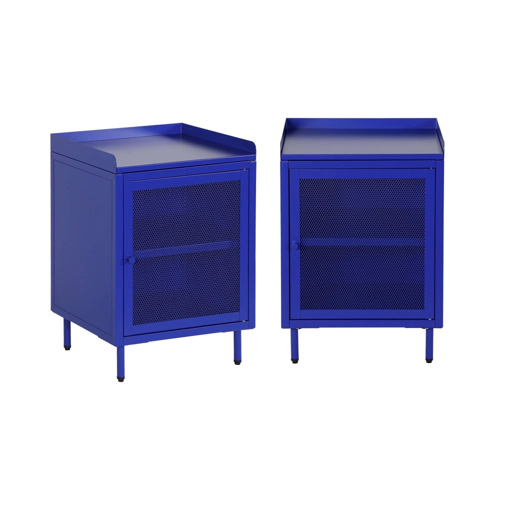 Set 2 comodini industriali in metallo 1 anta, blu