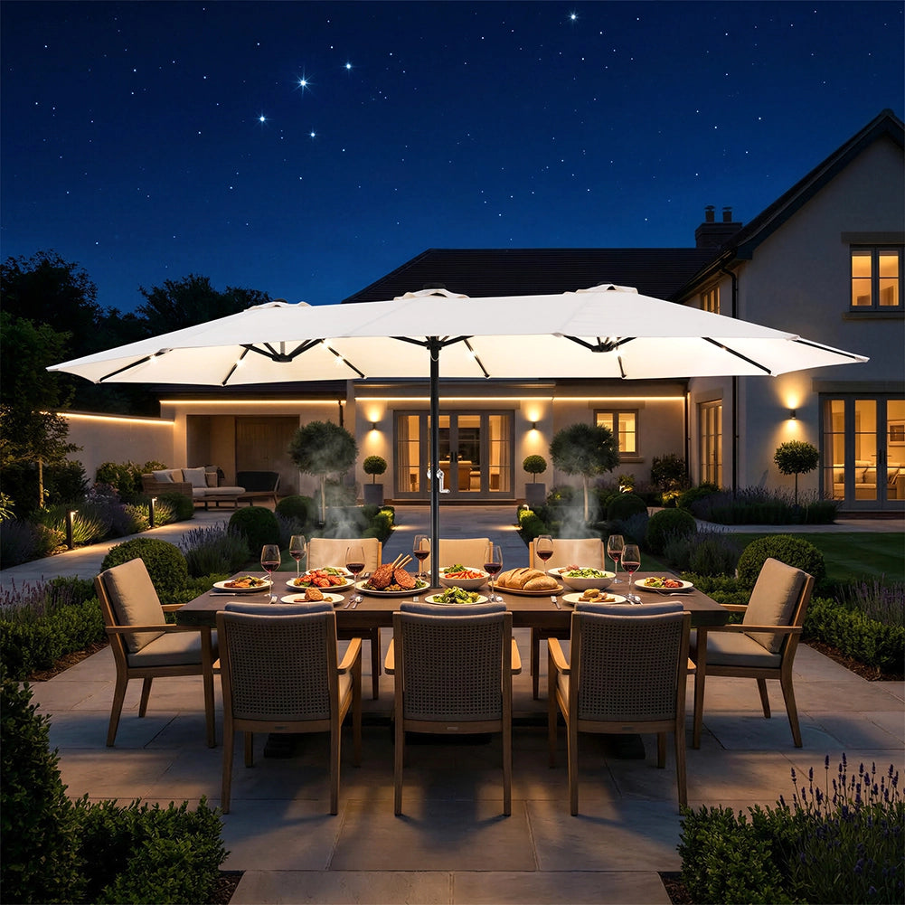 Ombrellone Doppio 4.6 Metri con Base e Luci da Giardino Rivestimento Anti UV