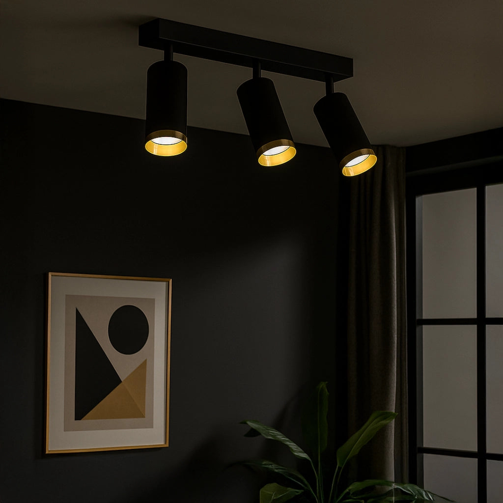 Plafoniera moderna nera/oro 3xGU10 orientabile Mica Milagro