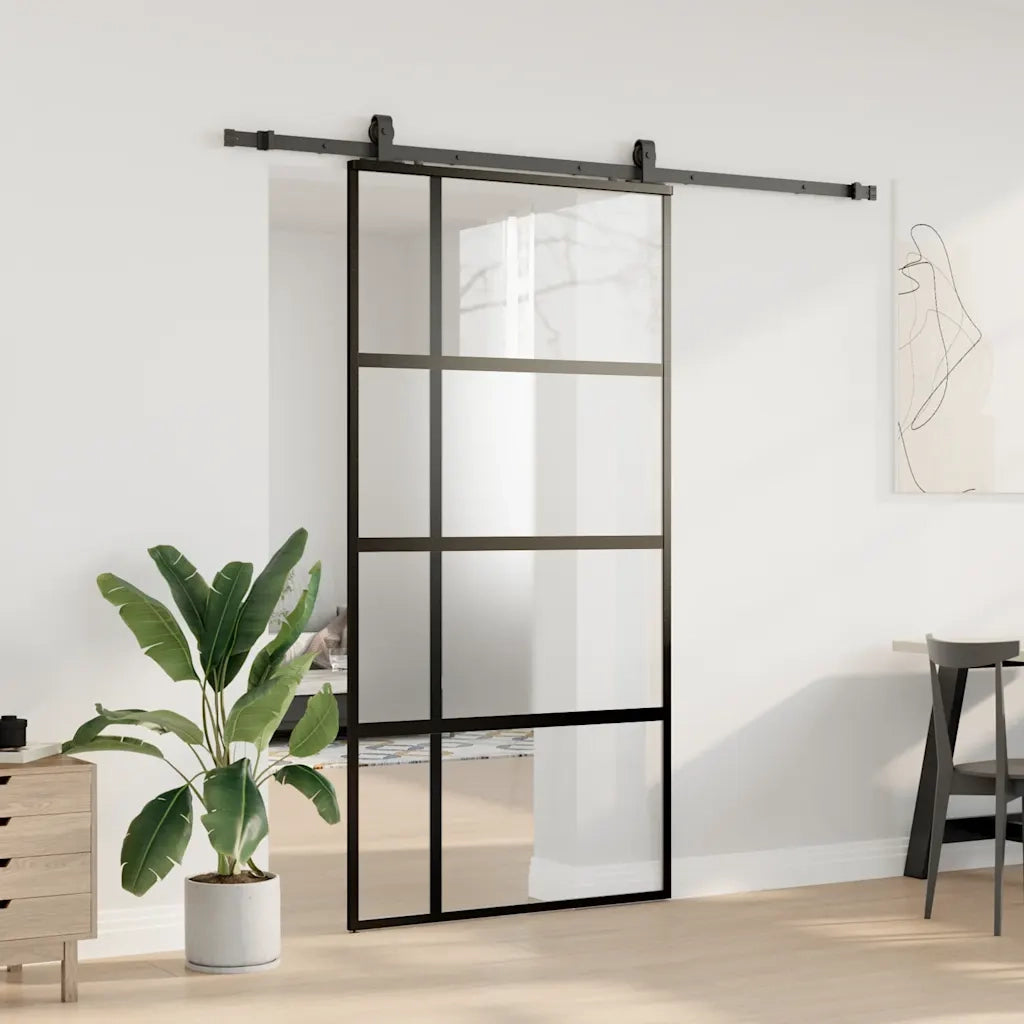Porta Scorrevole Ferramenta Nera 102,5x205 cm Vetro Temperato 3375980