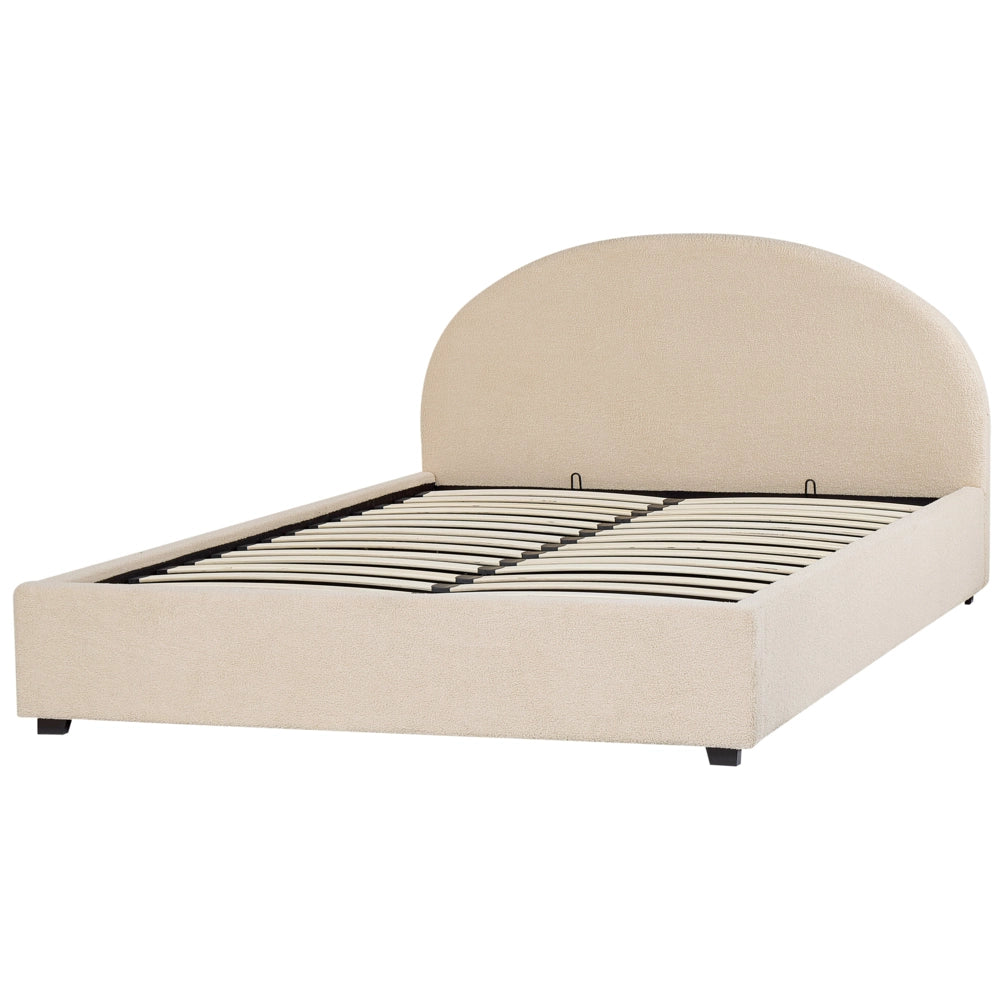 Letto contenitore matrimoniale imbottito tessuto beige retrò minimalista 160 x 200