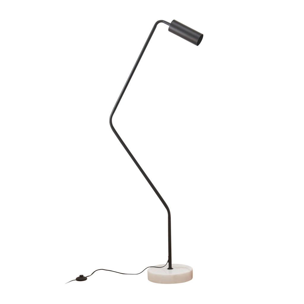 Lampada da Terra Vatka in Metallo Nero con Paralume Cilindrico e Base in Marmo Bianco lux.pro