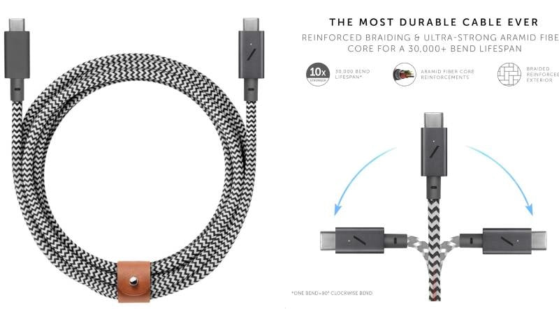 CAVO BELT PRO CON FIBBIA 2.4M-240W USB-C/USB-C- ZEBRA