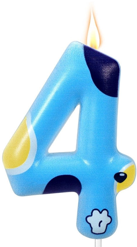 Candela per compleanni Numero 4 - Tema zampe di cane - Decorazione per torta - Decorazione per feste - Cera paraffinica - Blu - Decorazione per torta in cima