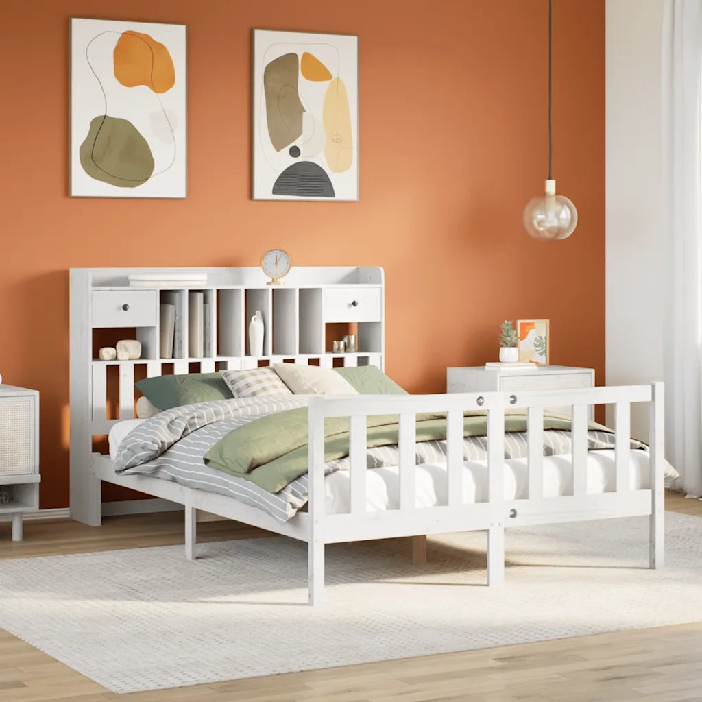 Letto Libreria senza Materasso Bianco 140x190 cm Legno di Pino 3321736