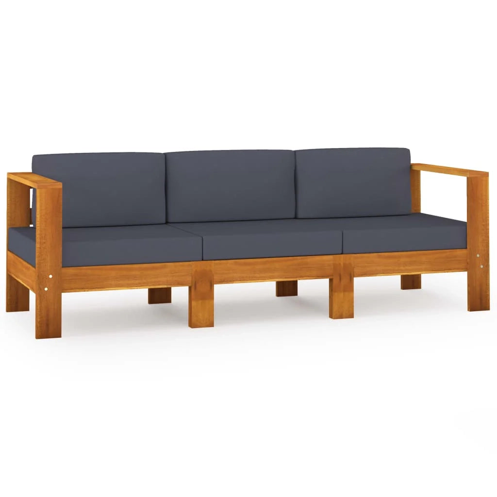 Divano da giardino a 3 posti e cuscini legno massello di acacia grigio scuro 02_0013233