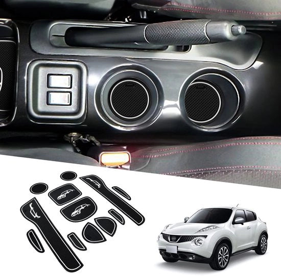 Accessori di protezione antiscivolo per Nissan Juke F15 2010-2019, set di tre mattonelle di gomma per muro di protezione, supporto per console centrale e becher, mattonelle di protezione per porta e guaina di protezione per porta.