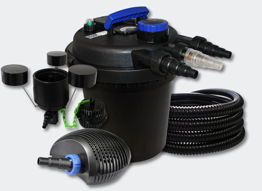 Kit di filtrazione per laghetti a pressione da 6000 litri: UVC da 11 Watt pompa da 70 Watt tubo flessibile skimmer 4216224