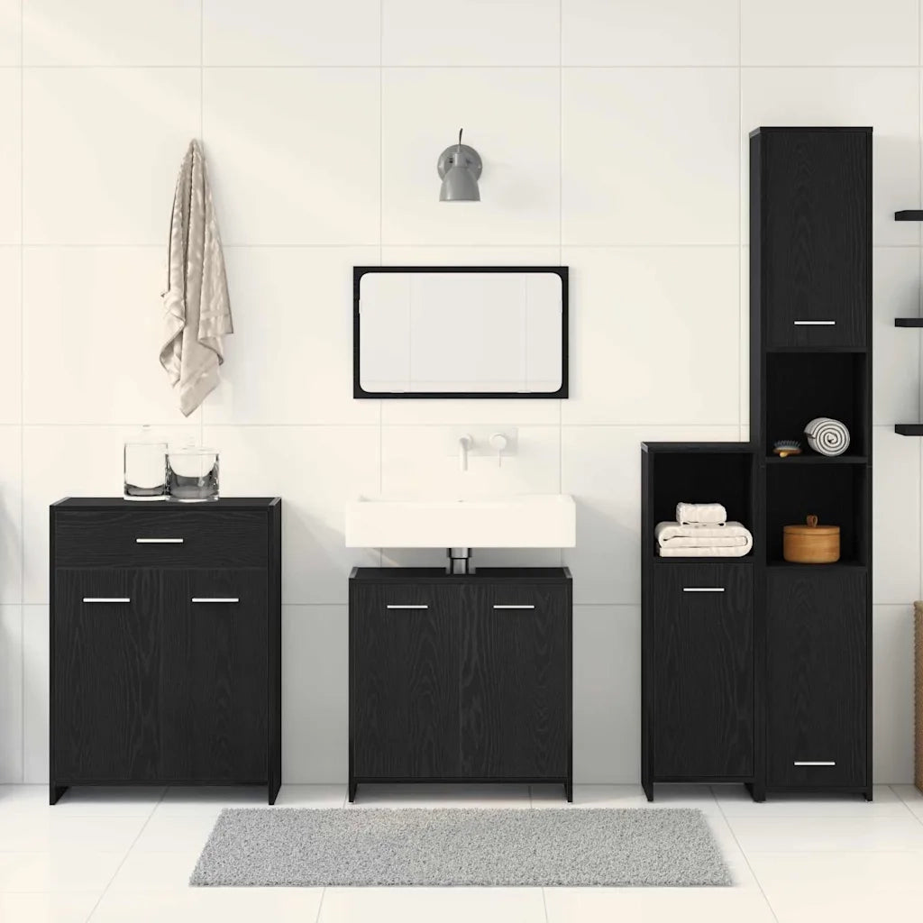 Set di mobili per il bagno 4 pcs Rovere Nero Legno multistrato 3332592