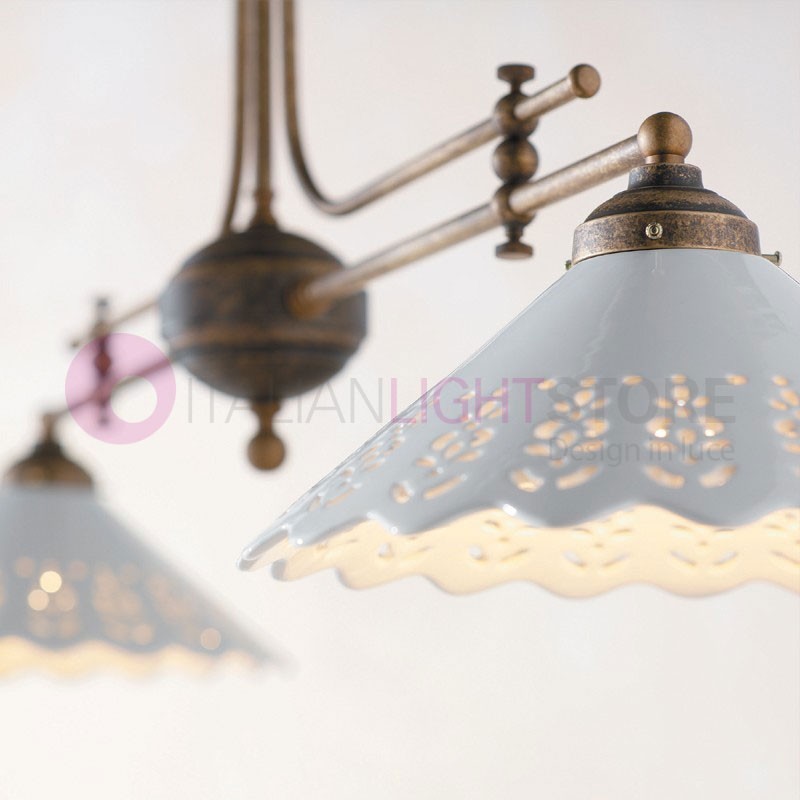 VOLTERRA Lampadario Bilanciere Rustico Ottone e Ceramica