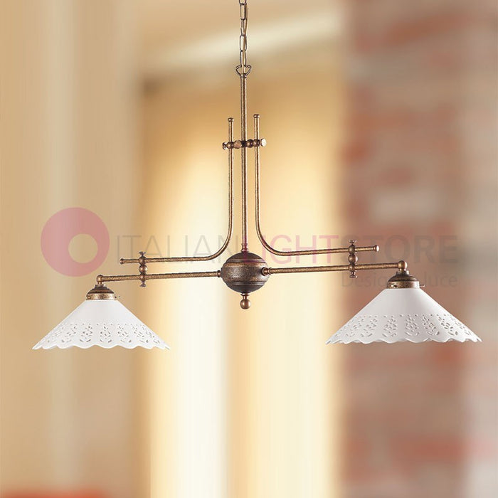 VOLTERRA Lampadario Bilanciere Rustico Ottone e Ceramica
