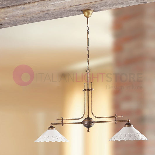 VOLTERRA Lampadario Bilanciere Rustico Ottone e Ceramica