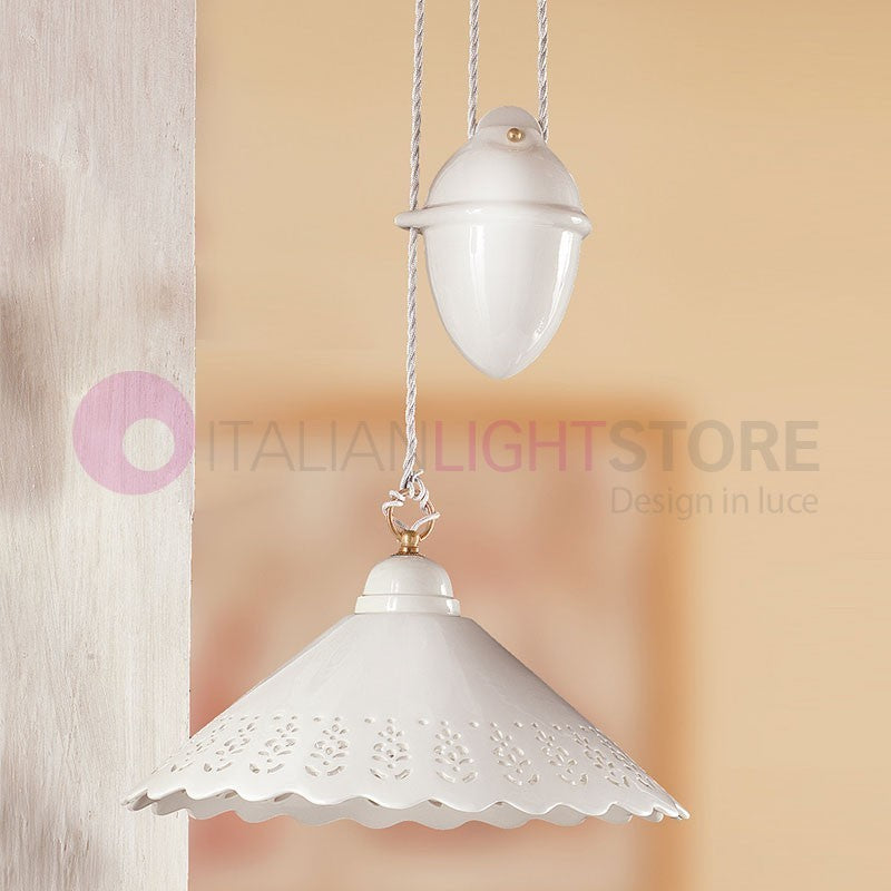 VOLTERRA  Saliscendi Sospensione Ceramica Bianca Rustica Country