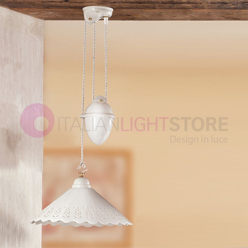 VOLTERRA  Saliscendi Sospensione Ceramica Bianca Rustica Country