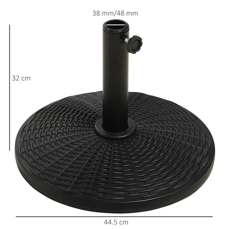 BASE PER OMBRELLONE ROTONDA EFFETTO RATTAN DA 12.5 KG SUPPORTO PER PALI DA 38MM E 48MM Ø44.5 CM NERO