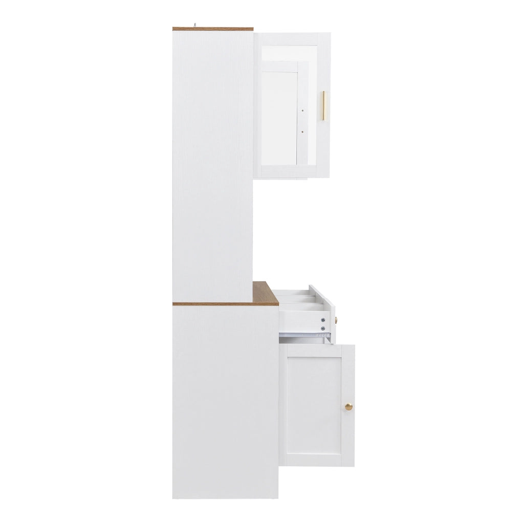 Credenza alta 94.5x30x175.5 cm con ante in acrilico e chiusura ammortizzata; MDF bianco