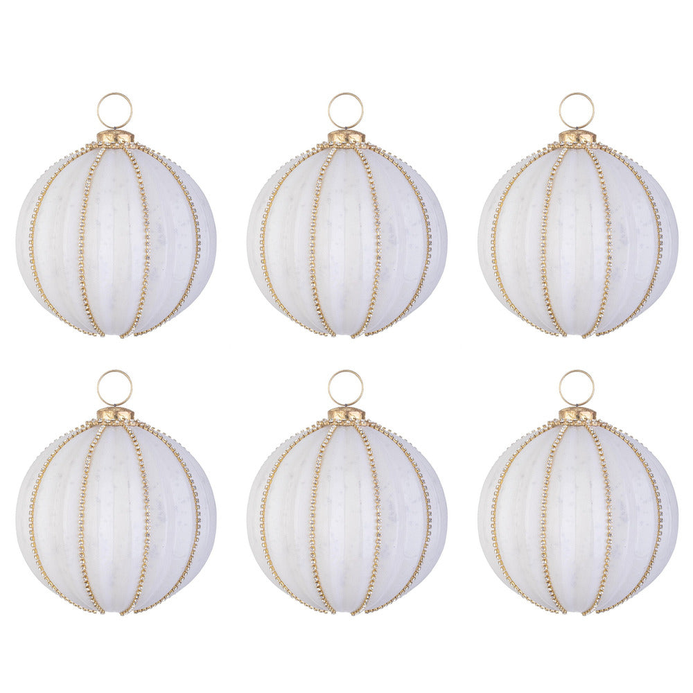 Palline di Natale in Vetro Bianco Opaco con Strass Ballsy Diametro: 85 mm