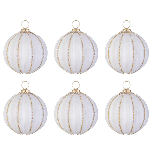 Palline di Natale in Vetro Bianco Opaco con Strass Ballsy Diametro: 85 mm