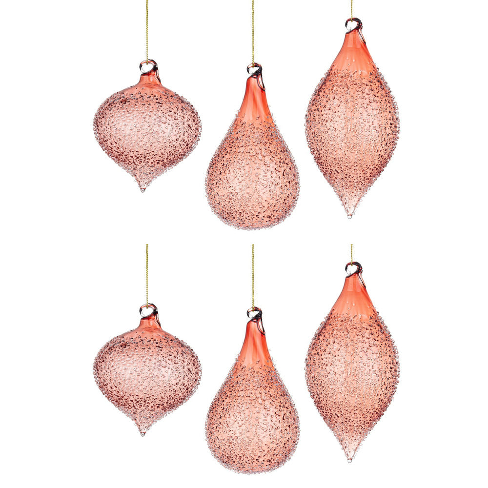 Pendagli di Natale in vetro Rosse effetto Gocce Pioggia Saturno